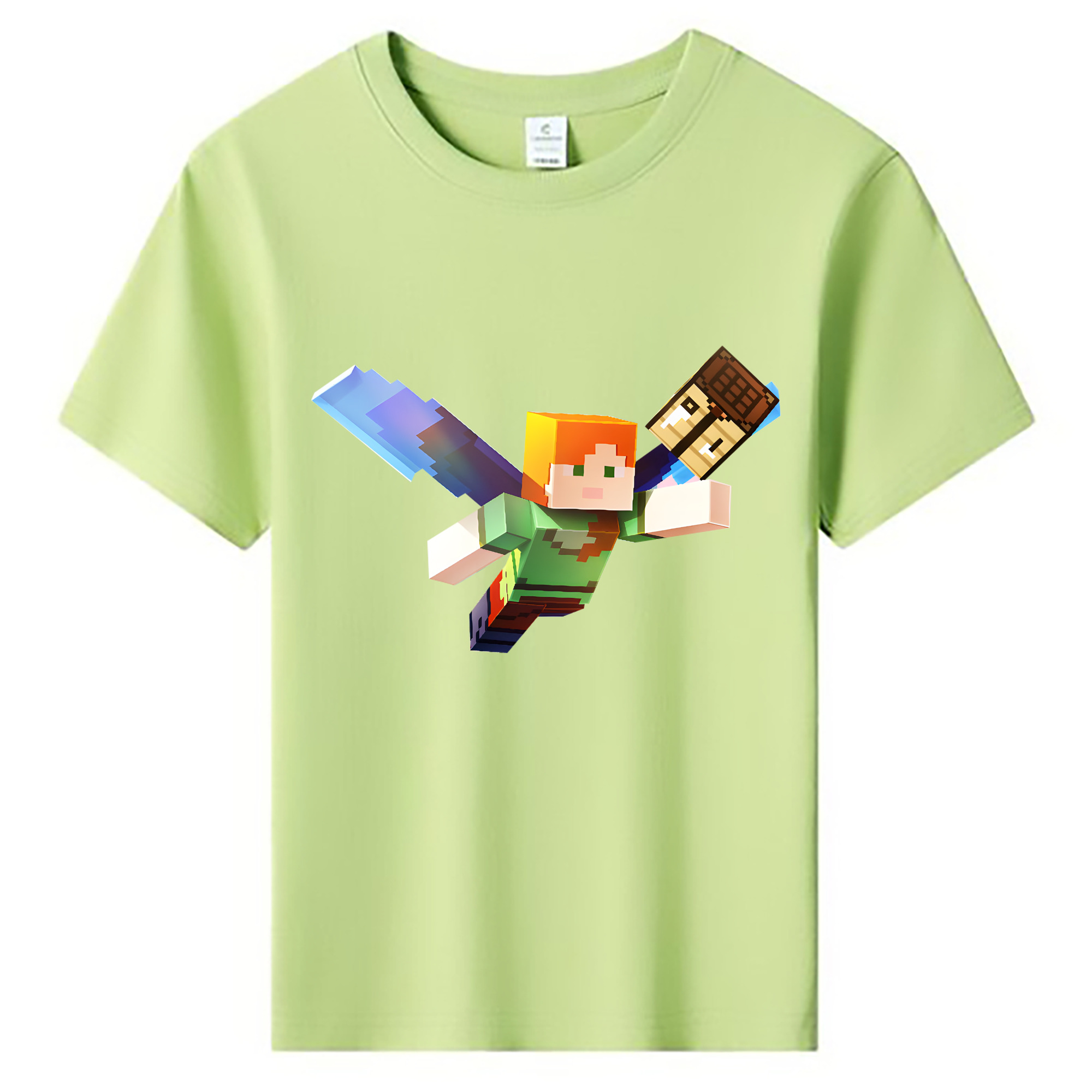（画像用） マインクラフト ブロックの世界 Minecraft MC Block world 綿100％キッズTシャツ（フロントプリント）